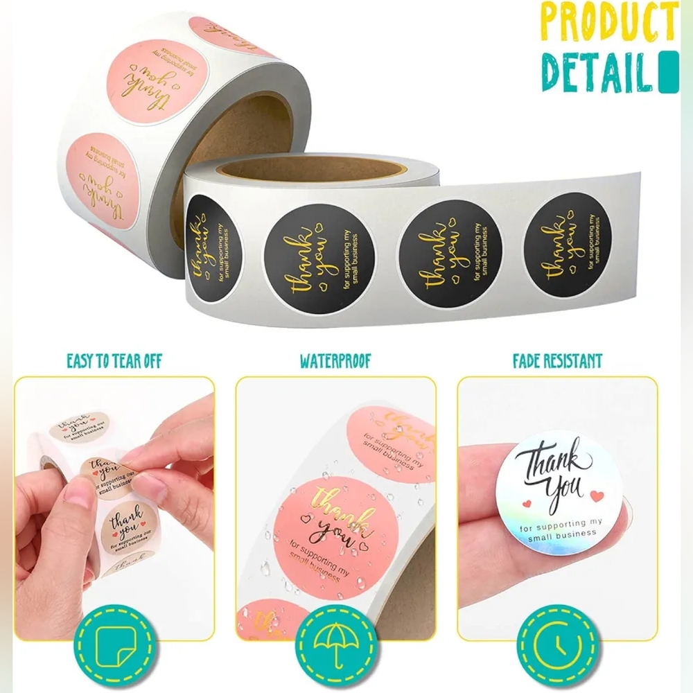 3000 pcs, 1”, Thank You Stickers for Packaging
